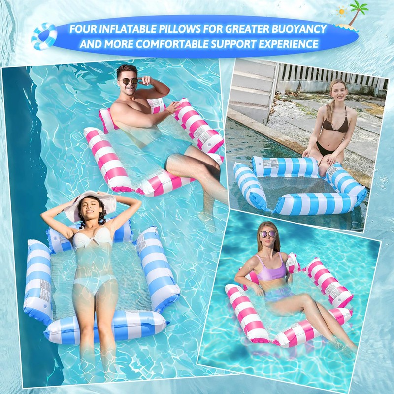 2 Pack Pool Inflatables Floats Hammock for Adults,4-in-1Multi-Purpose Inflatable Pool