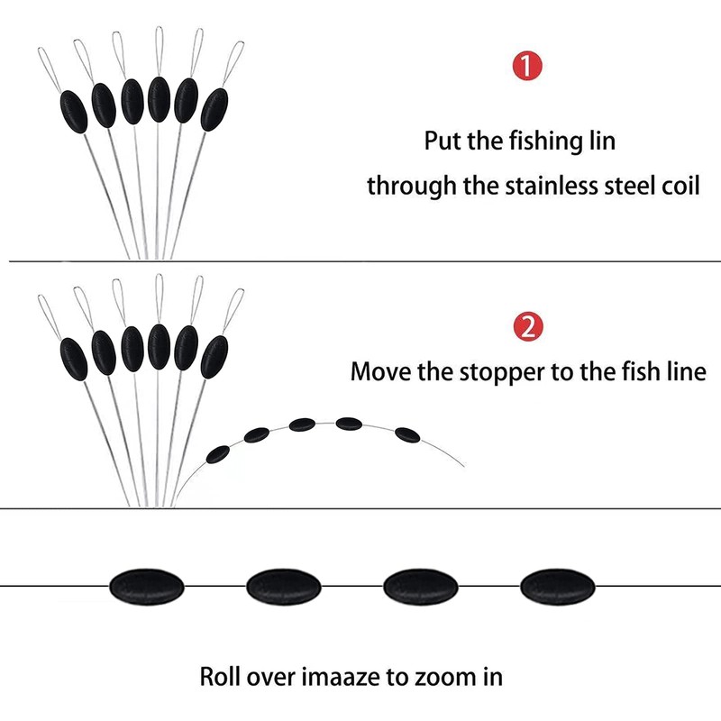 Yonihawk Fishing Bobber Stopper,6 in 1 Rubber Float Sinker Stops,Black