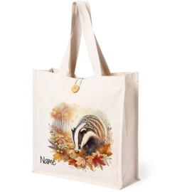 GRAZDesign Baumwolltasche Dachs personalisiert mit Namen Einkaufstasche nachhaltige Tragetasche mit Tiermotiven, umweltfreundliche Stofftasche