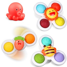 ECHOCUBE Suction Cup Spinner Toys, 3 Pcs Educational Spinning Sensory Suction Toys, Baby Bath Toys for Toddler Boys and Girls