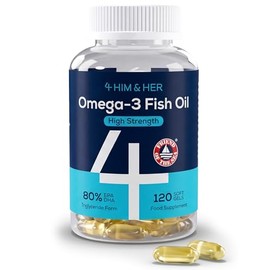 Omega 3 Capsules High Strength Fish Oil 1334mg – Easy to Swallow, No Fishy Taste – for Heart & Brain – 668mg EPA, 500mg DHA – 80% Concentrate Triglyceride Form – 120 Caps, 2 Month Supply – 4 HIM & HER