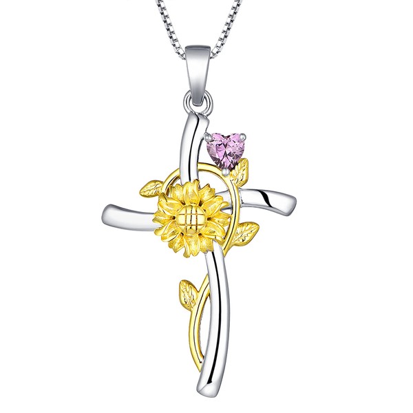 YL Crucifix Cross Necklace 925 Sterling Silver Cut 12 Birthstone