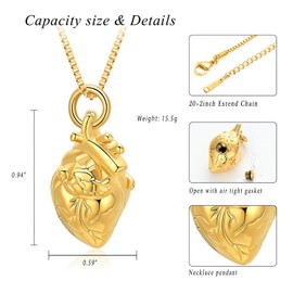 XSMZB Heart Cremation Jewelry Ashes Pendant for Human Pet Funeral Urn Necklace for Ashes Women Men Memorial Urn Jewelry(Gold)