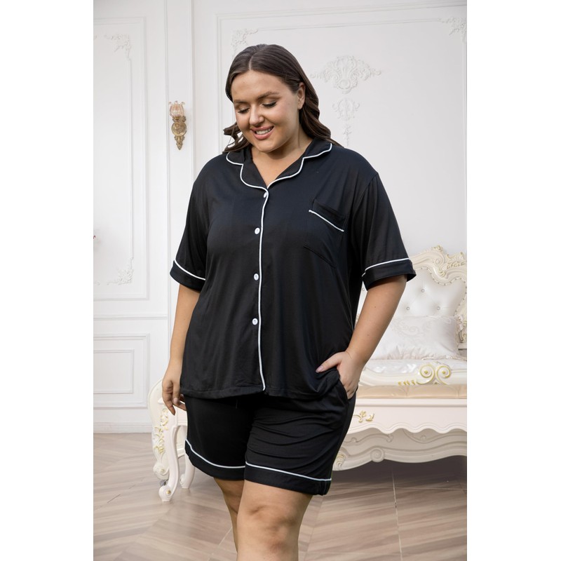 Vozanet Women's Plus Size Button Down Pajamas Soft Lounge Sets