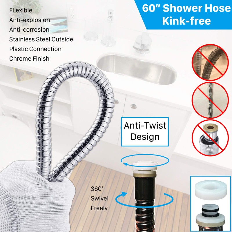 RV Shower Head with 60“ Stainless Steel Hose, High Pressure