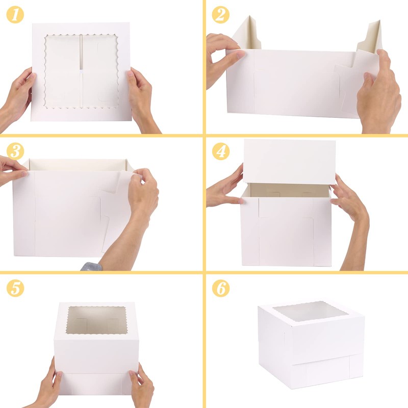Moretoes 15 Sets Cake Boxes, 10x10x8 Inches Tall Bakery Boxes
