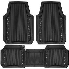Bling Glitter Car Floor Mats Heavy Rubber Deep Water Proof, Black