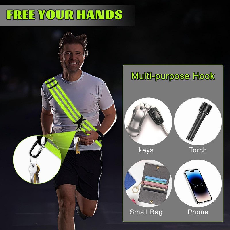 HaoHanEup High Visibility Reflective Sash,2Pcs Reflective Night Running Strips,Adjustable Reflective