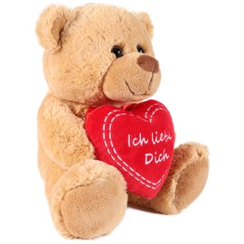 Brubaker Teddy Plush Bear with Heart Red – I Love You – 35 cm – Teddy Bear Plush Cuddly Toy – Brown, Light Brown