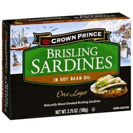 Crown Prince One Layer Brisling Sardines in Soy Bean Oil, 3.75-Ounce Cans (Pack of 12)