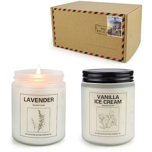 Double Gift Candles for Home Scented 2 Pieces, Aromatherapy Candles Made with Soy Wax, 50 Hours Burn Time, Long Lasting Scented - Lavender, Vanilla & Ice Cream