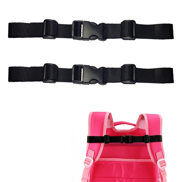 RICISUNG Chest Strap, Set of 2, Backpack Strap, Anti-Slip Strap, Shoulder Strap Fixed, Adjustable, Backpack Belt, Suitable for Kids, Black, 1.0 inches (2.5 cm)