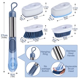 MASTERTOP Soap Dispensing Dish Brush, 4 in 1 Dish Scrubber Brush with Soap Dispenser, Washing Up Brush for Kithen Pot Pan Sink Cleaning, Send 4 Brush Heads