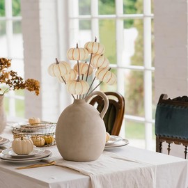 LUEYAO Mini Artificial White Pumpkin Stems Plants Fake Branches for Vase Bouquets Home Office Decor 8PCS