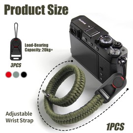 QMLING Camera Wrist Strap Quick Release, Paracord Rope Camera Hand Strap, Adjustable Camera Strap for SLR DSLR Digital Mirrorless Camera(Green)