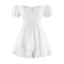 Odizli Women's Renaissance Victorian Off Shoulder Dress Short Jumpsuit, White-B