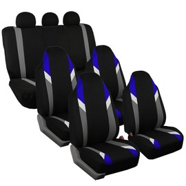 FH Group Three Row 7 Seater - Premium Modernistic Cars Seat Covers Fit Most Car, Truck, SUV, & Van Blue/Black