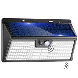 vighep Solar Motion Lights Outdoor, 318 LED Waterproof Fence Lights Solar Powered with 3 Lighting Mode, Cold White LED Step Lights for Outside Wall Yard Deck Stairs Garden - 1 Pack