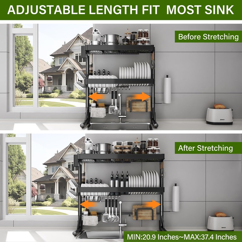 CUISIBOT Over Sink Dish Drying Rack, 3-Tier Full Stainless Steel