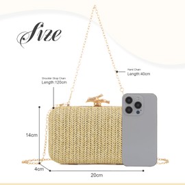 SUKUTU Straw Clutch Bags Summer Beach Purse for Women Evening Handbags Hand-Woven Rattan Purse, Light Khaki