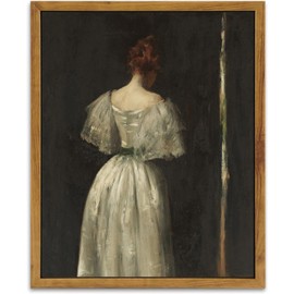 KBKBART Vintage Wall Art Home Decor, Framed Canvas Wall Art Seventeenth Century Lady by William Merritt Chase Classical Women Painting Picture, Vintage European Portrait Painting for Bedroom Bathroom Decor Wall Art(16"x24")