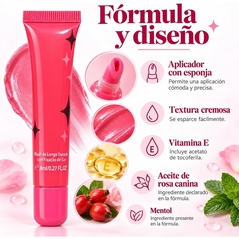 Rubor Líquido Blush Cremoso Para Mejillas Larga Duración 8ml