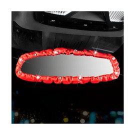 Norkmdi Bling Car Rearview Mirror Cover, Crystal Rhinestones Elastic Vehicle Rear View Mirror Protector, Diamonds Auto Interior Decorative Trim for Women Girls, Universal for SUV RV Truck (Red)