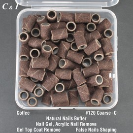 C & I Nail Sanding Bands 100 PCS Plus Upgrade Mandrel 1 PC, Nail Drill Bits for Acrylic Gel Nails Remove, Natural Nails Buffer for Nail Prep and Nail Shiner (Coffee, #120 Coarse)