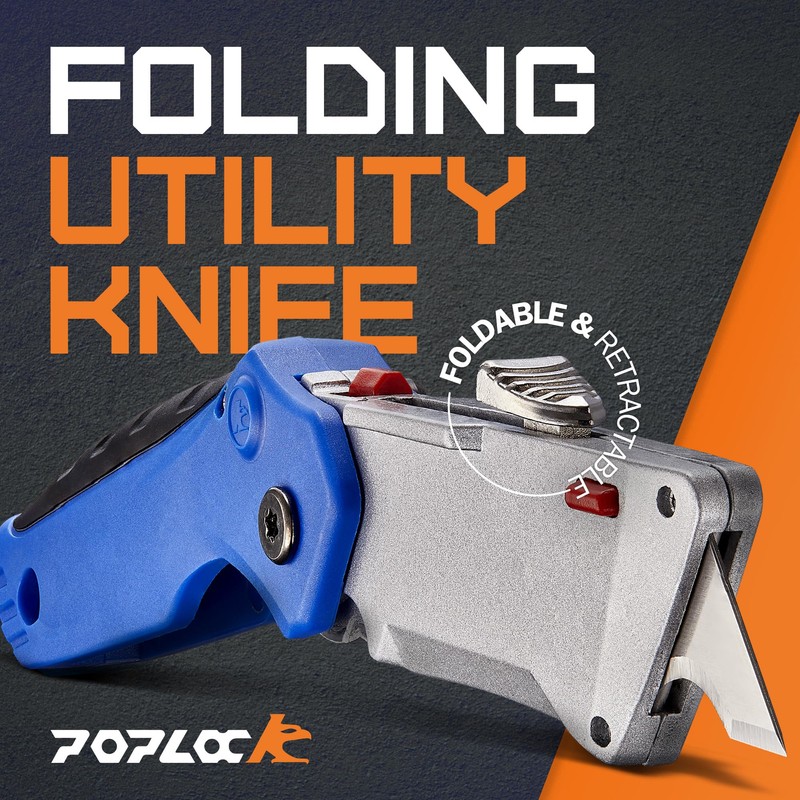 POPLOCK Folding Utility Knife with Twin Blades, Retractable Box Cutter