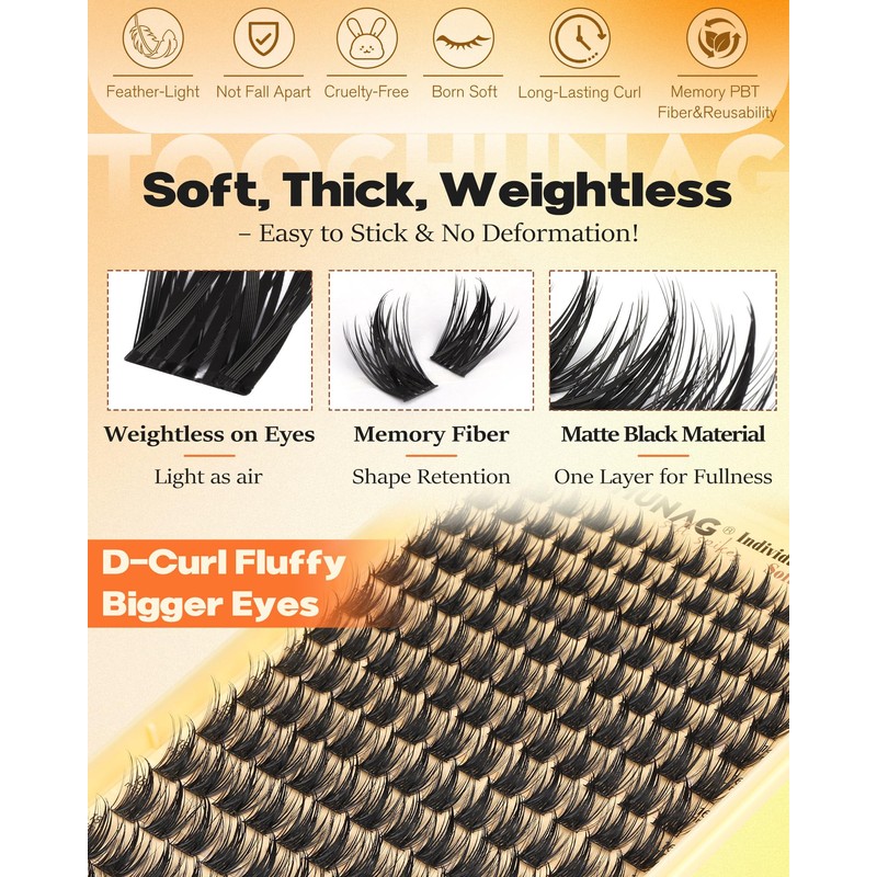 Spiky Manga Lash Clusters 180pcs D Curly Cluster Eyelash Extensions