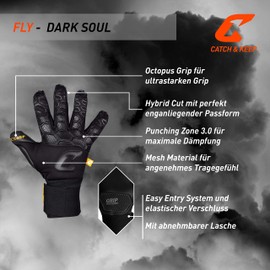 CATCH & KEEP Fly Dark Soul Men's Goalkeeper Gloves, Size 9.5, Professional Goalkeeper Gloves, Thumb Support & Thicker Wrist Support