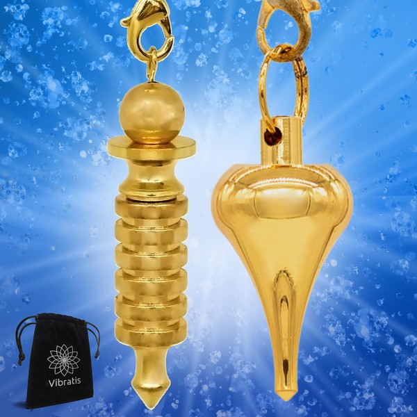 Vibratis - Divination Pendulum for Radiesthesia, Pack of 2, Gold Waterdrop & Egyptian Pendulum ISIS (Geobiology, Care, Reiki, Fortune Telling, Radionic...)