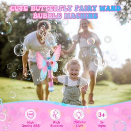 VIBIRIT Butterfly Bubble Wands for Kids Age 3+, Handheld Bubble Machine with Led Lights, 10000+ Bubbles Toddlers Outdoor Party Toys, Christmas, Birthday Gift for Girls (Batteries Not Included)