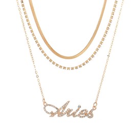 12 Constellation Multilayer Necklace Choker Zodiac Letter Snake Chain Rhinestone Crystal Tennis Chain Collar Birthday Jewelry Gift for Women, Crystal, alloy