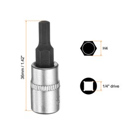 sourcing map 3pcs H4 Hex Bit Socket 1/4" Square Drive Metric Extension Impact Bit Power Nut Driver Set S2 & CR-V Steel Socket Ratchet Wrench Bits, Silver Black