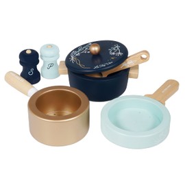 Le Toy Van - Educational Wooden Pretend Kitchen Honeybake Pots and Pans Cooking Set Play Toy | Kids Role Play Toy Kitchen Accessories (TV301)