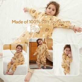 COOKY.D Unisex Baby Girls Boys Flannel Long Sleeve Sleeping Bags with Legs Toddler Triple Zipper Cartoon Wearable Blanket,Brown 5-6 Years