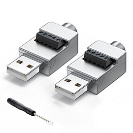 2 Paquetes Conectores USB 2.0 Sin Soldadura, Adaptador de Terminal de Tornillo Tipo A Macho a 5 Pines con Conectores de Carcasa Metálica para Bricolaje, Cables de Conexión USB, Teclados y