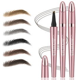 2Pcs Microblading Eyebrow Pen, Long-Lasting Waterproof Eyebrow Pencil with 4-Fork-Tip for 3D Realistic Brow, Easily Create Natural Hair-Like Brow Last All-Day, Eye Brow Pencils for Women -Black Brown