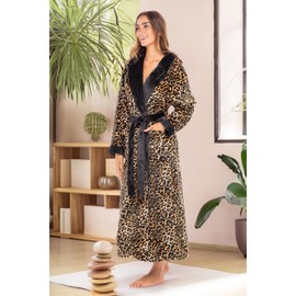 Alexander Del Rossa Women's Robes, Long Plush Bathrobe, Womens Robe with Hood, Hooded Robes for Women Plus Size Robe Leopard Print 2X (A0116W102X)