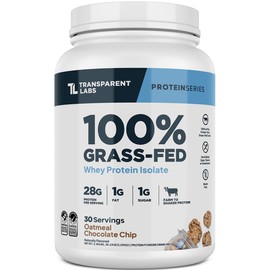Transparent Labs Grass-Fed Whey Protein Isolate - Naturally Flavored, Gluten Free Whey Protein Powder with 28g of Protein per Serving & 9 Amino Acids - 30 Servings, Oatmeal Chocolate Chip Cookie | Transparent Labs