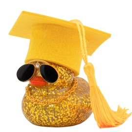 wonuu 2025 Colorful Car Ducks, Rubber Duck Car Dashboard Decorations Ornament Ducky with Graduation Hat, Glasses, Necklace, for Doctor, Master, Bachelor, Glitter Dark Yellow