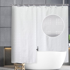 YISURE Extra Wide Shower Curtain, White Textured Shower Curtain for Bathroom Tub, Waterproof Fabric Shower Curtain with Plastic Hooks 94.5" W x71 L /240x180cm