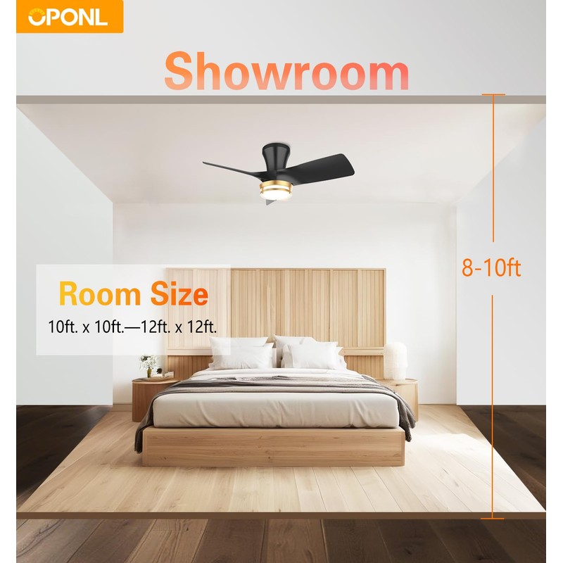 OPONL 30" Black low profile Ceiling Fan with Light, with