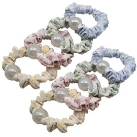 Sweet Floral Hair Scrunchies, UaiUya 8pcs Summer Floral Print Hair Ties Flowers Ponytail Holders Scrunchy for Women and Girls