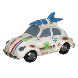 Exhart Retro Beetle Car Statue w/Solar LED Accent Lights - Solar-Powered Garden Statue of a Mini Vintage Bug Car in Hand-Painted Colors for a Nostalgic Home Outdoor Decorations, 7 Inches Tall