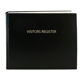 BookFactory Visitor Log Book/Visitor Register/Visitor Sign-in Book - 120 Pages, 8 7/8" x 7" - Black Cover, Smyth Sewn Hardbound (LOG-120-Visitor-A-LKT34)