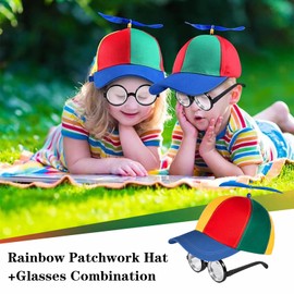 YHNMMNO Propeller Hat, Colourful Propeller Hat, Helicopter Hat, Baseball Cap with Idiots Glasses for Adults and Children, Propeller Hat for Carnival Theme Party Parties, Cosplay, Adjustable Size