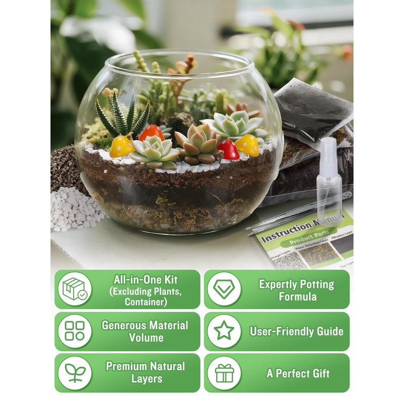 Terrarium Kit Adults - Includes Pumice, Moss, Soil, Pebbles, Charcoal,