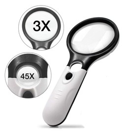 Rongon Magnifying Glass with Light, 3X 45X Handheld Magnifier Loupe, Lighted Magnifying Lens for Seniors Reading, Maps, Gems, Jewelry, Macular Degeneration, Close Work, Hobbies